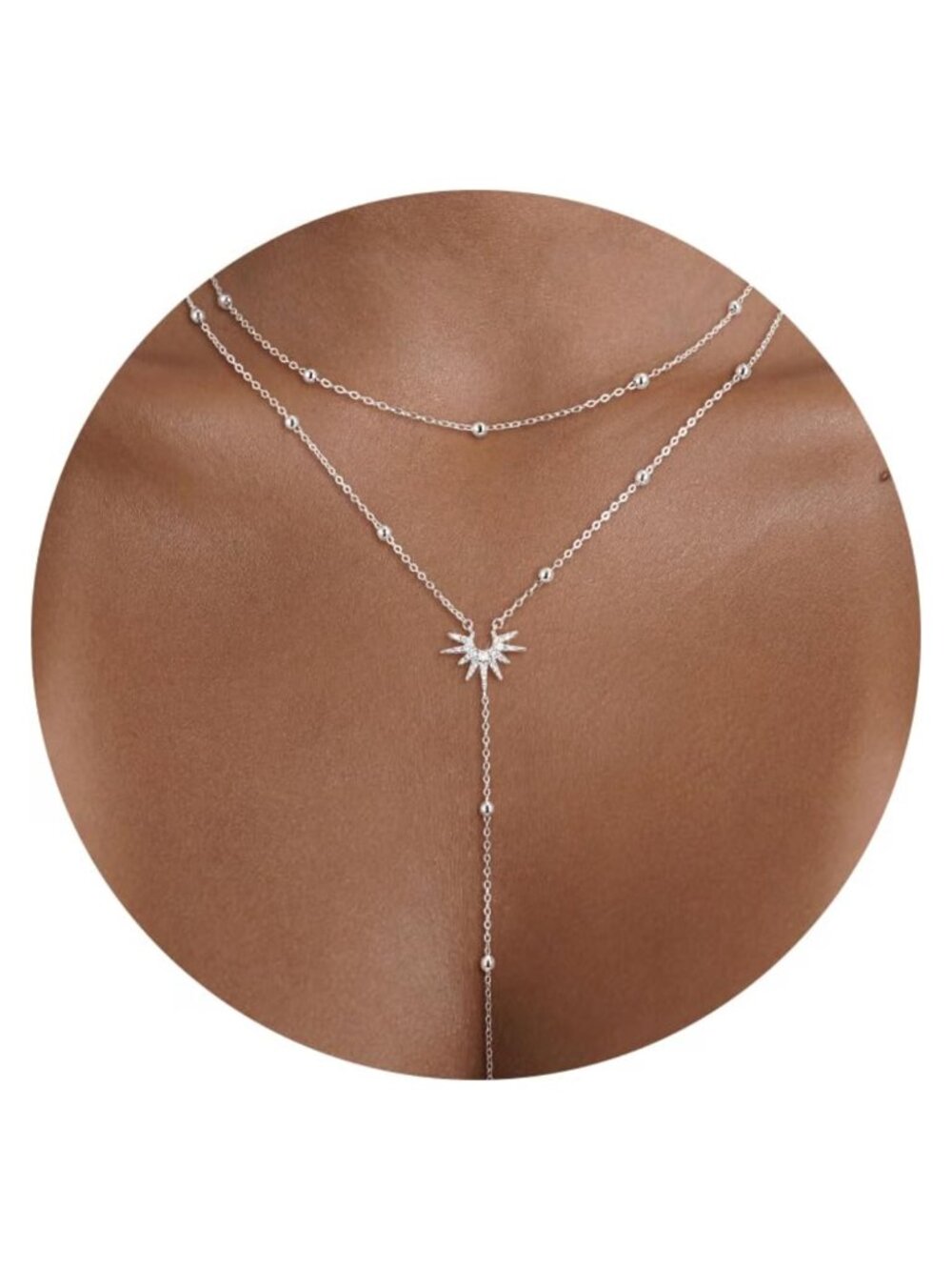 14k Gold Plated Y Necklace Lariat Sun Pendant Dainty Women Fashion Jewelry